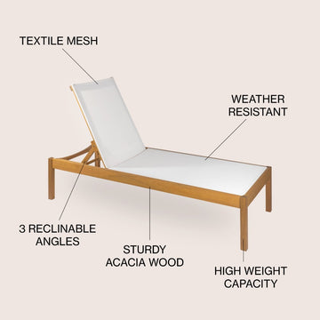 Lagunan 77.56"x26.38" Modern Minimalist Adjustable Acacia Wood Chaise Outdoor Lounge Chair - JONATHAN Y